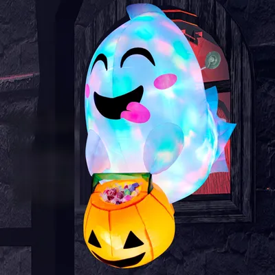 Aufblasbarer Halloween-Geist 1,37 m mit LED und Süßigkeitenkorb