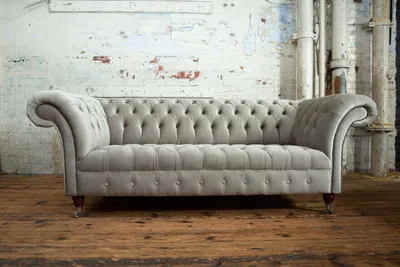 Productafbeelding van Lederen Chesterfield-bank, driezitter, gestoffeerde bank, 225 cm