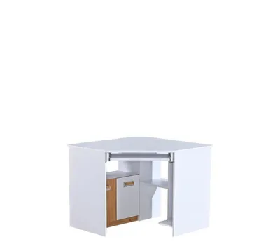 Produktbild von Eckschreibtisch LUMI II moderner Winkelschreibtisch, platzsparender Arbeitstisch im skandinavischen Design für Homeoffice und Büro, Weiß/Eiche Nash