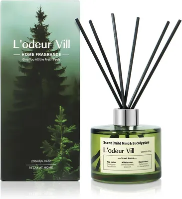 Immagine prodotto di Bastoncini profumati alla menta ed eucalipto, 200 ml - Diffusore di fragranze senza fiamma - Profumo per ambienti -