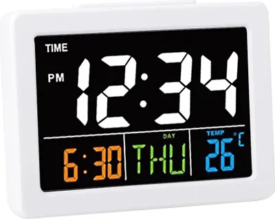 Image de Réveil de bureau électronique à grand écran couleur LCD avec affichage de la température et de la date (Blanc )