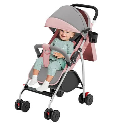 Produktbild von Buggy Kinderwagen verstellbare Rückenlehne Leicht mit Polsterung Moskitonetz Getränkehalter Rosa