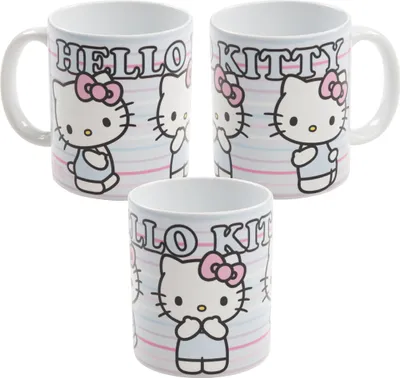 Produktbild von Hello Kitty Tasse - Streifen Kaffeetasse Becher Kaffeebecher aus Keramik Blau 320 ml