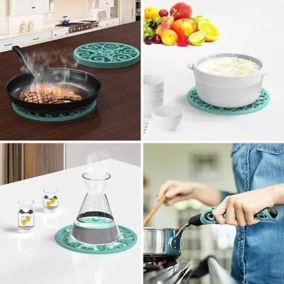 Immagine prodotto di Set di 3 sottobicchieri in silicone rotondi Unyqoos® – resistenti al calore da -40°C a 250°C, antiscivolo e lavabili in lavastoviglie, versatili in cucina