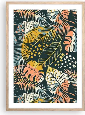 Produktbild von Gerahmtes Poster - Rahmen in heller Eiche - Blätter modern bunt - 50x70 cm - Wand Bild - Wanddeko - Wandbilder - Kunstposter - Wandposter - Bilderrahmen - Bilder - Kunstdruck - P2NPA50x70-4630