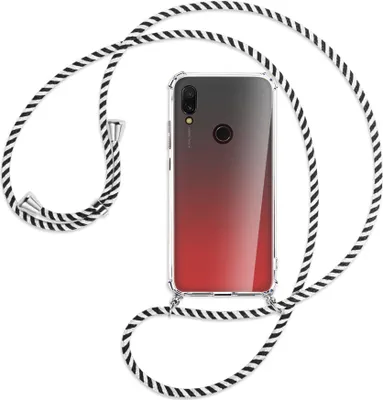 Produktbild von Handykette Backcover-Schutzhülle mit Band (Metall silberfarben) für Xiaomi Redmi 7 - schwarz/weiß gestreift