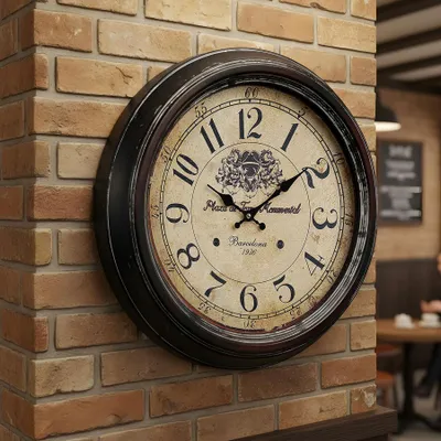 Produktbild von Wanduhr XXL 47cm Metall Barcelona - Nostalgie Großuhr Bahnhof Uhr
