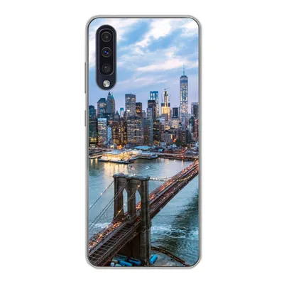 Produktbild von MuchoWow® Handyhülle Schutzhülle Hülle für Samsung Galaxy A30s New York - Skyline - Brücke Silikon Softcase Handy Hülle - Karteninhaber