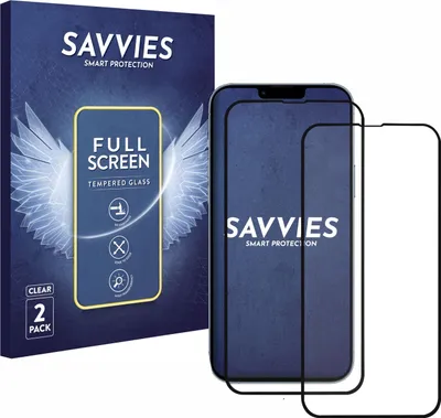 A product shot of a phone screen protector packaging and two screen protectors.