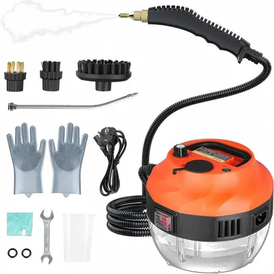 Produktbild von Dampfreiniger 2500W, Tragbarer Handdampfreiniger mit 3 Bürstenköpfe und 6 Gänge einstellbar, Hochdruckreiniger bis 105°C, für Küche, Bad, Boden,Orange