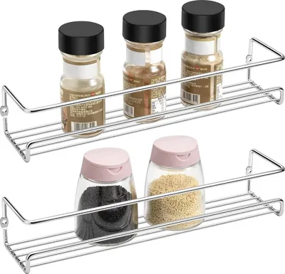 Produktbild von 2set Gewürzregal Organizer, 2-stöckiges Gewürzregal Aufbewahrungsregale Wandmontage für Küchenschrank Speisekammer Tür