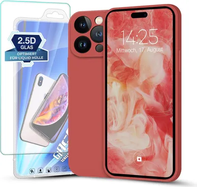 Produktbild von Hülle für iPhone 14 Pro mit 9H Displayglas Displayschutz Plus Case Cover Bumper Silikon Softgrip Schutzhülle Farbe: Rot