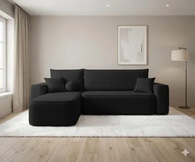 Produktbild von CORNERO Ecksofa TEXAS mit Schlaffunktion Couch in L-Form mit Stauraum Eckcouch mit Bettkasten Sofa in L-Form Schwarz Ottomane links