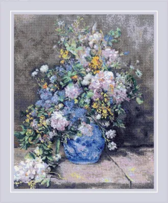 Image de Riolis Kit de broderie au point de croix "Bouquet de printemps d'après le tableau de P.A. Renoir", motif à compter, 40x50cm