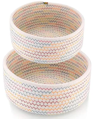 Image de Panier en coton tissé - Lot de 2 paniers de rangement pour chambre d'enfant et salle de bain
