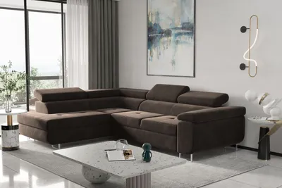 Produktbild von Kaiser Möbel Ecksofa mit schlaffunktion und bettkasten, Eckcouch ATOM DUNKELBRAUN Links
