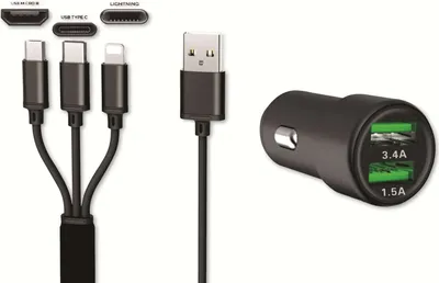 Image de IWH Chargeur USB pour voiture "3IN1" 12/24 V noir