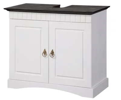 Produktbild von Waschbeckenunterschrank aus Kiefernholz weiß braun Badschrank Badmöbel