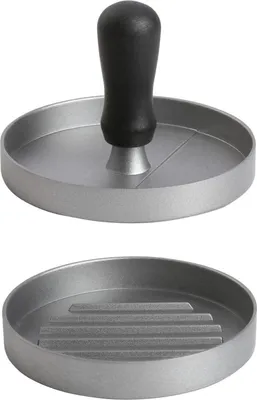Image de Presse à burger de haute qualité en fonte d'aluminium 11,8cm pour hamburgers Patties BBQ Antiadhésif avec poignée en plastique Lavable au lave-vaisselle Design de rainures pour burgers moulés