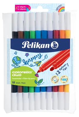 Productafbeelding van Pelikan Colorella® Duo fiberstiften, etui met 10 kleuren, elk met 2 punten: een dikke en een dunne