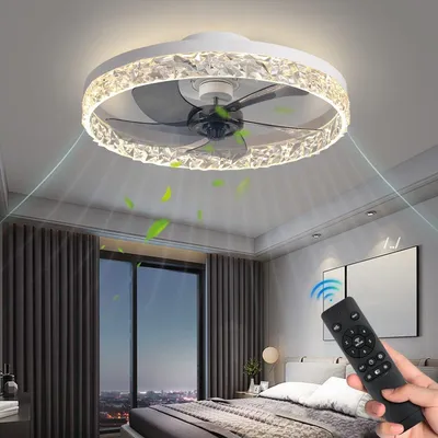 Immagine prodotto di Ventilatore con lampada - Ventilatore a soffitto bianco - Lampada intelligente - Con dimmer - 6 velocità del ventilatore - Lampada da cucina