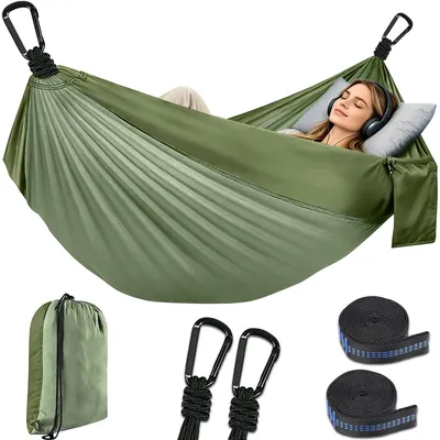 Productafbeelding van Dubbele hangmat van ademend parachutenylon, 300 x 200 cm, draagvermogen 300 kg, geschikt voor kamperen