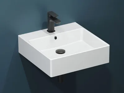 Produktbild von Aqua Bagno Solo Design Wand Keramik Waschbecken Waschtisch 50x50cm weiß