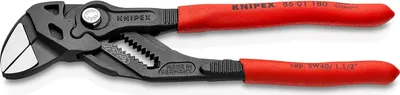 Produktbild von KNIPEX 86 01 180 SB Zangenschlüssel Zange und Schraubenschlüssel in einem Werkzeug mit Kunststoff überzogen grau atramentiert 180 mm (SB-Karte/Blister)