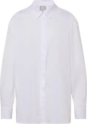 Produktbild von Rabe Damen Bluse Weiß Größe 36 mit klassischem Hemdkragen und Strasssteinen