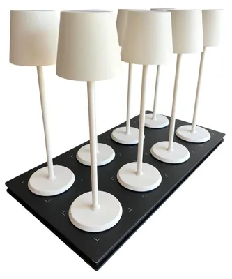 Imagen del producto de Warmpi Norda Cream lámpara de mesa LED inalámbrica para hostelería, pack de 8 con estación de carga
