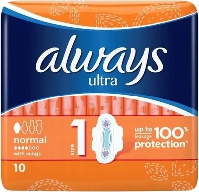 Obrázek produktu pro Vložky Vždy Ultra Normál s Křidélky, Velikost 1 (10 Kusů)