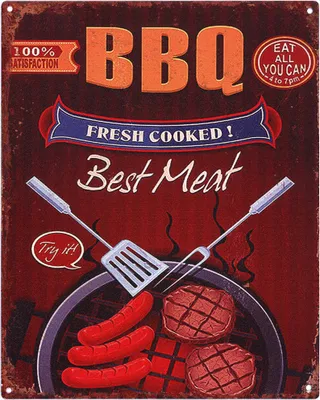 Produktbild von Moritz Deko Blechschild BBQ Mest Meat Frsh Cooked Retro Geschenk-Idee aus Metall Vintage-Design zur Dekoration