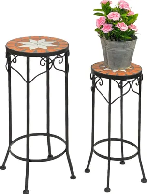 Produktbild von DanDiBo Blumenhocker Merano Mosaik 2er Set 12011 Blumenständer 46 und 54 cm Hocker Rund