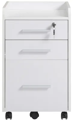 Produktbild von Wei?er Bš¹ro-Dokumentenschrank aus Holz mit 3 Schubladen und Schlš¹sseln