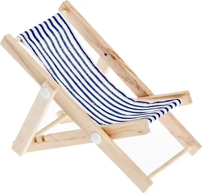 Produktbild von Mini Deko Liegestuhl blau-weißer Stoffsitz, ca. 15x6,5cm