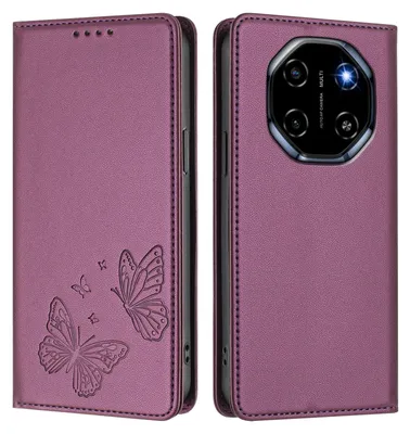 Image de Étui en cuir pour Blackview Shark 6 / Oscal Tiger 8, motif papillon, étui portefeuille à rabat avec support, violet