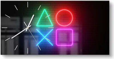 Produktbild von DEQORI Glasuhr 60x30 cm Modern 'Playstation Elemente' Wanduhr Glas Uhr Design leise