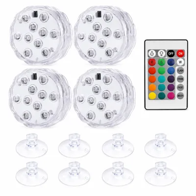 Obrázek produktu pro Sada 4 vodotěsných světel RGB s krytím IP68, dálkovým ovládáním a 4 režimy, podvodní ponorné světlo LED, osvětlení jezírka - SHEINAQUACUPS