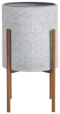 Zdjęcie produktu dla BELIANI Doniczka na stojaku jasnoszara metalowa 31 x 31 x 58 cm kwietnik stojący stojak na kwiaty do salonu nowoczesny