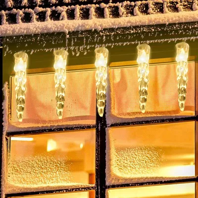 Immagine prodotto di Jayseuw LED luci fiabesche con 40 ghiaccioli, 5M LED luce tenda finestra festa decorazione bianco caldo