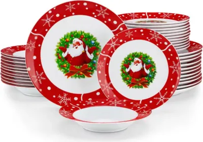 Produktbild von Weihnachten Tafelservice – 12 Personen – 36-teilig – Keramik – Essteller & Frühstücksteller – Weiß/Rot
