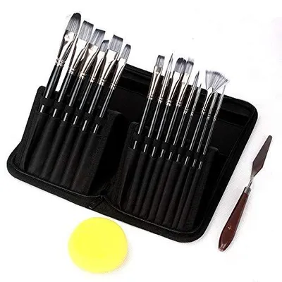 Künstlerpinsel Set, 15-teilig, Acryl, Reiseset mit Tragetasche