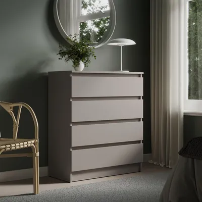 Produktbild von Kommode 80cm breit mit 4 Schubladen Kaschmir schmal Holz Schrank Kommode mit Schubladen Sideboard Highboard Anrichte Schlafzimmer Wohnzimmer Flur Büro Organizer Breite 80 cm Höhe 100 cm