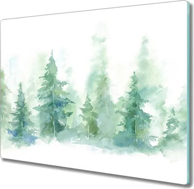 Produktbild von Coloray Küchenbrett Kochplattenabdeckung Hackbrett Schneidebrett Herdabdeckplatte 60x52 cm - Wald Aquarell Baum