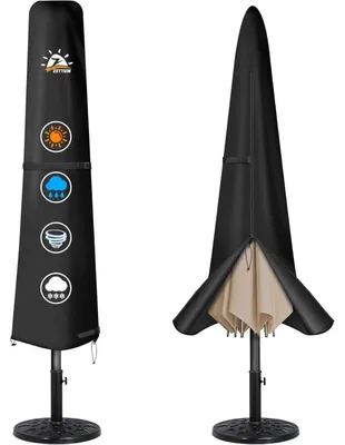 Image de Housse de protection pour parasol de terrasse, dimensions 2,7-3,7 mètres, tissu Oxford 600D enduit de PU, imperméable, résistant aux UV, coupe-vent, dimensions 195x50 cm
