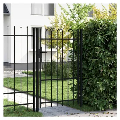 Produktbild von Zauntor Einzelflügel mit gewölbter Spitze aus Stahl 1 x 1,5 m Schwarz, Sicherheits-Hoftor für Einfahrten und Industriegelände