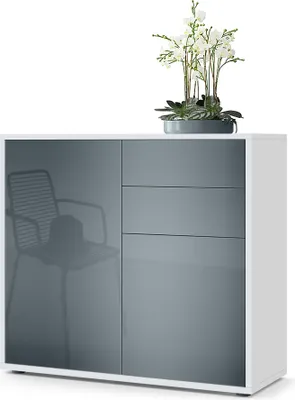Produktbild von Vladon Sideboard Ben,  Germany, Kommode mit 2 Türen und 2 Schubladen, Weiß matt/Grau Hochglanz (79 x 74 x 36 cm)