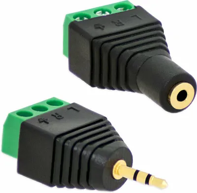 Produktbild von 1x Klinken Stecker + 1x Buchsen 2,5mm Adapter > Terminalblock 3 Pin Schraub Klemme Set