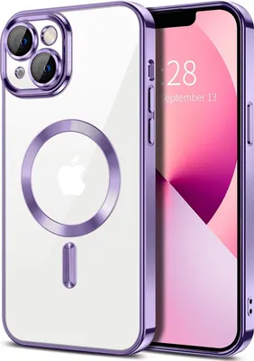 Image de Coque magnétique transparente pour iPhone 13, compatible MagSafe, coque de protection galvanisée avec protection de l'appareil photo Violet