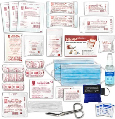 Produktbild von KFZ Auto-Verbandkasten - Füllung nach aktueller DIN 13164 - mit Hygiene-Spray, Notfallbeatmungshilfe, Alkohol-Tupfern und sterile Pinzette